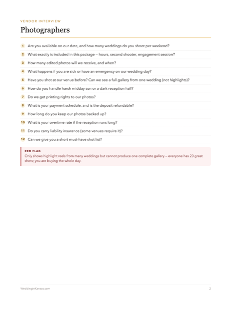 Photographer interview questions page