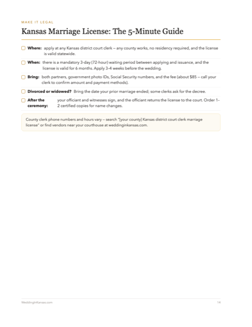 Kansas marriage license guide page