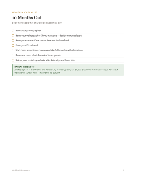 The 12 Months Out checklist page